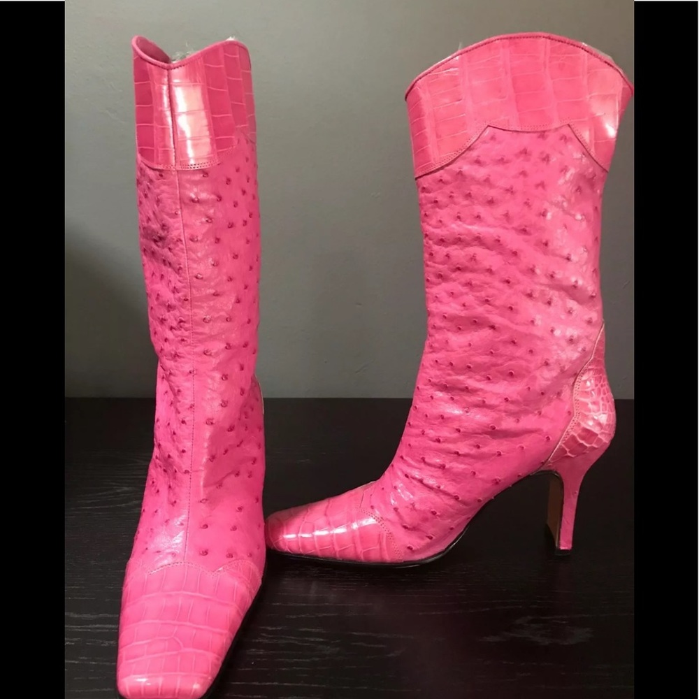 NEW Pink Genuine Ostrich & alligator boots! Giorgio's of Palm Beach